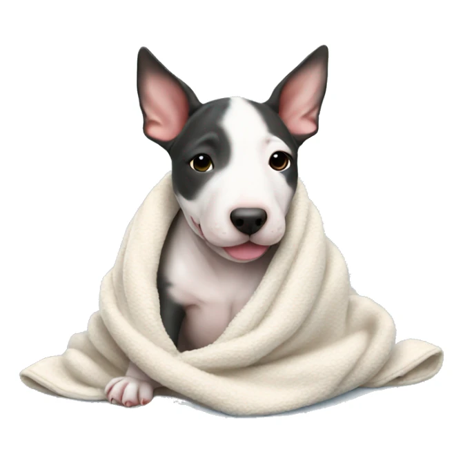 cute baby bull terrier cozy in blanket  sticker