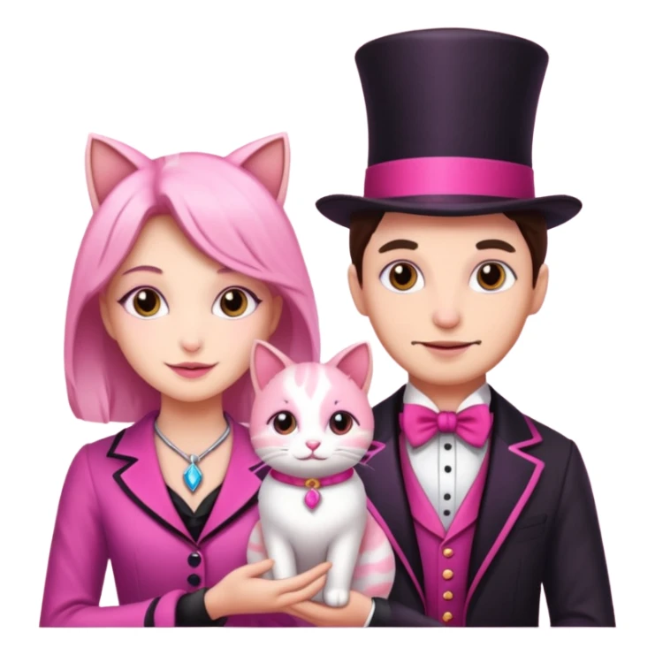 magician couple and their pet pink poopcat sticker