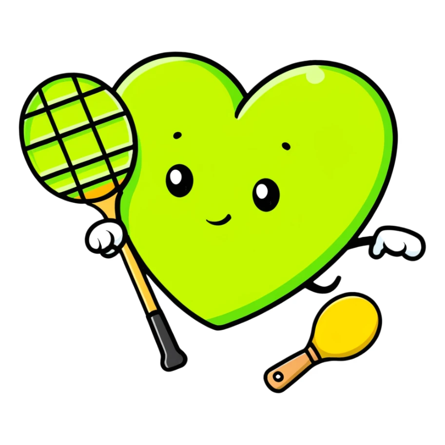 lime green heart with pickleball paddle and ball sticker