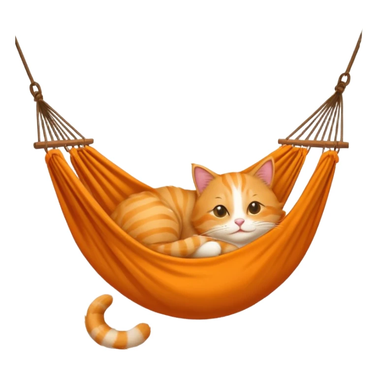 orange cat resting on a hammock, emoji style sticker