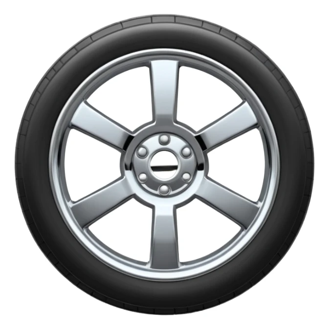 A chrome car wheel emoji, polished silver metal rim, smooth circular shape, minimal futuristic design, soft reflections, iOS emoji style, centered on white background, ultra clean look sticker