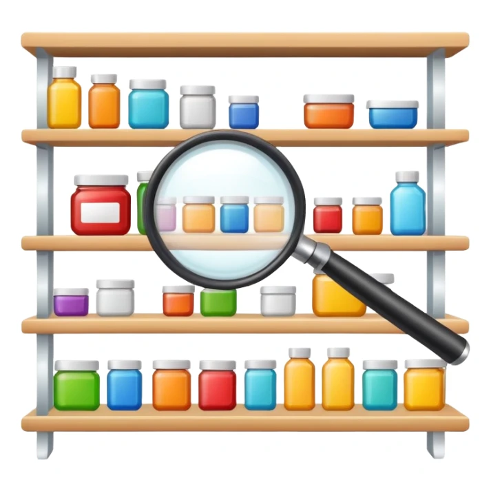 magnifying glass over product shelf searching for last item sticker