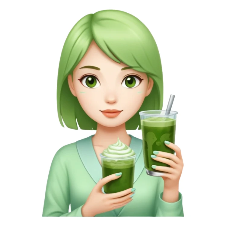 Beautiful girl holding glass cup of iced matcha  sticker