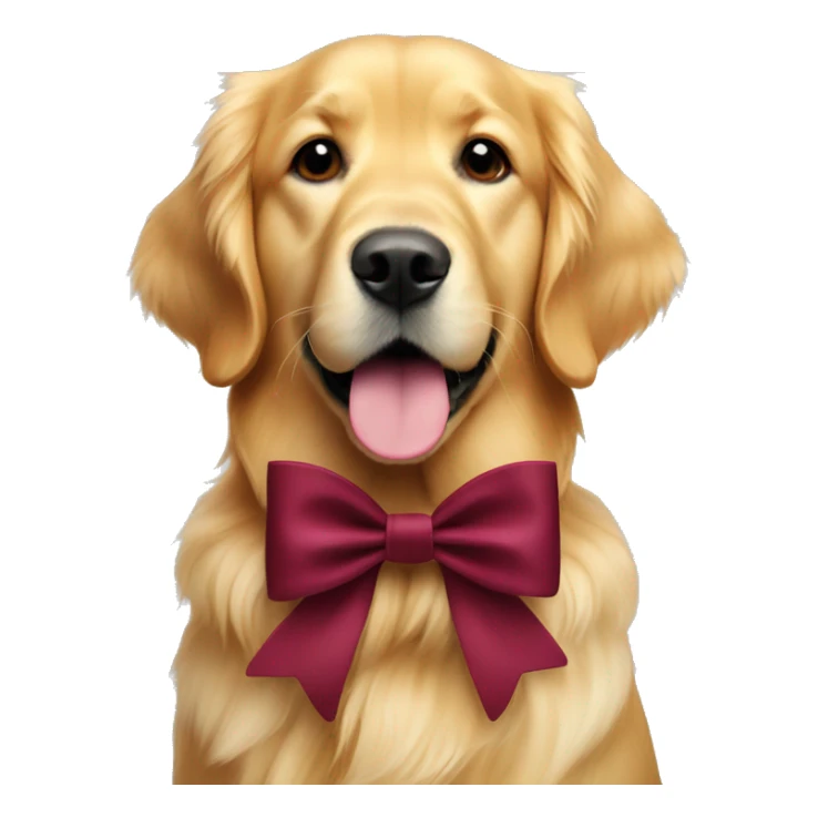 golden retriever with burgundy bow on side of collar sticker