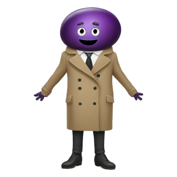 Eggplant with a arms and legs and a trench coat sticker