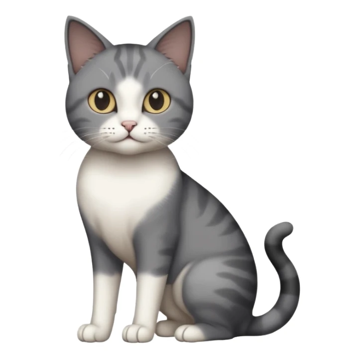 full body half dark grey and half white cat with white front legs sticker