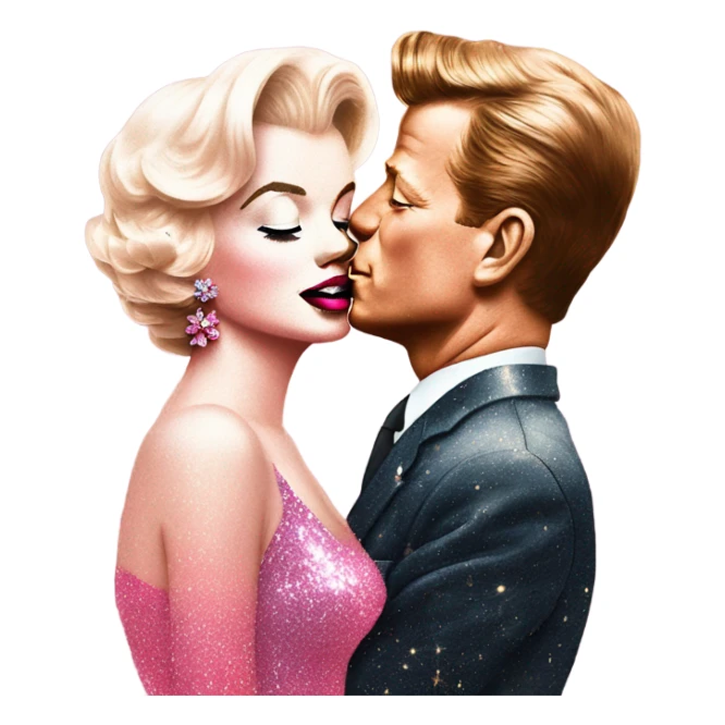 Pink ombre Marilyn Monroe kissing JFK on cheek with glitter sticker