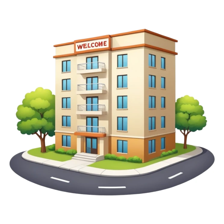 Housing apartment building with welcome sign sticker