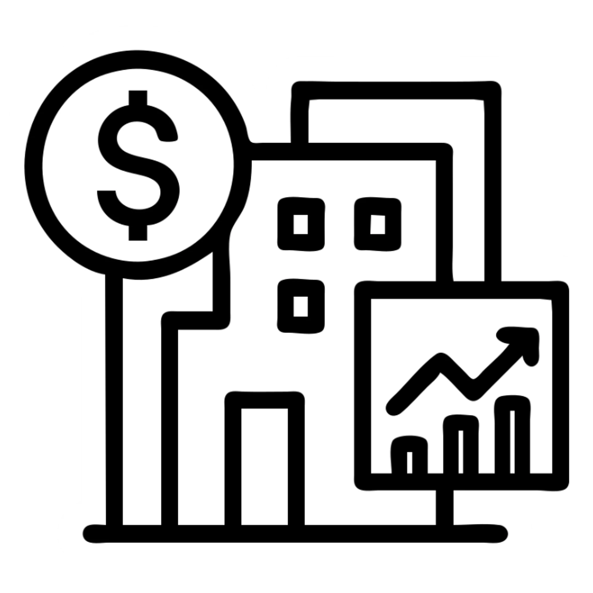 financial department icon, minimalist, with dollar sign and chart sticker