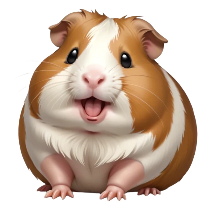 Cinematic Cute Yawning Brown and White Banded Guinea Pig Portrait Emoji, Head tilted slightly with a dramatic, wide-open yawn, revealing a soft, banded coat of brown and white with tiny, droopy ears, round dark eyes barely open in drowsy contentment, Simplified yet irresistibly adorable features, highly detailed, glowing with a soft, cozy glow, high shine, relaxed yet expressive, stylized with a touch of whimsy, bright and endearing, soft glowing outline, capturing the essence of a sleepy yet affectionate guinea pig, so drowsy it feels like it could stretch out of the screen and curl up for a nap! sticker