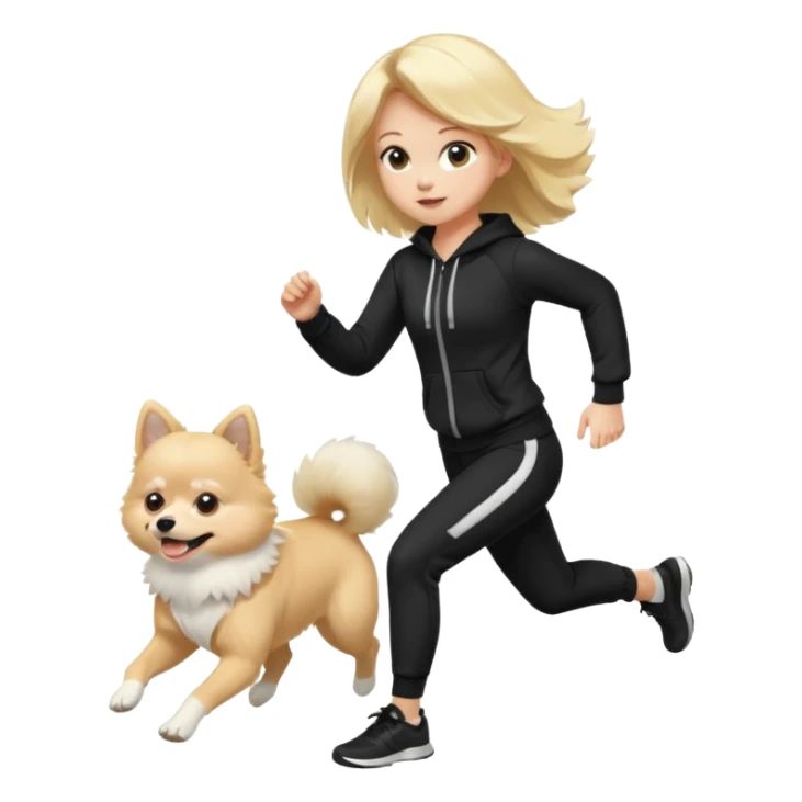 Blond Girl with black Jogging Outfit run with white pomeranian sticker