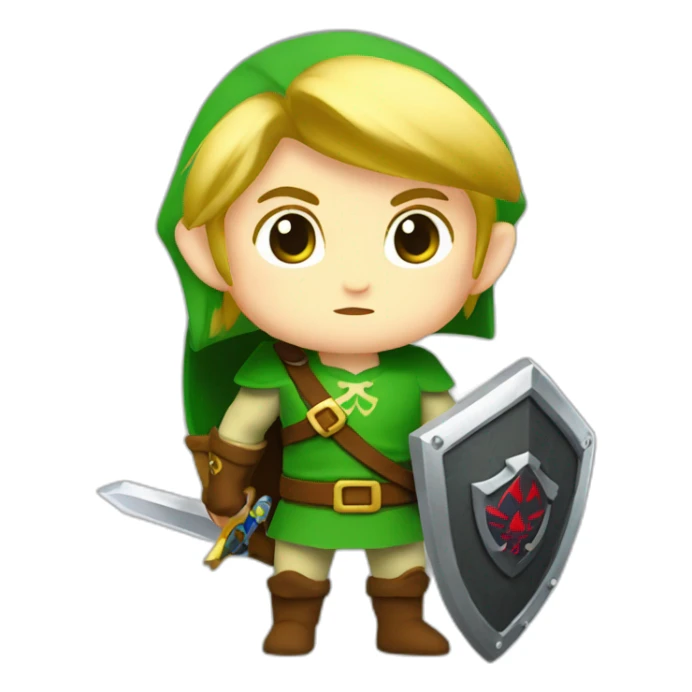 Zelda baby link standing with sword and shield sticker