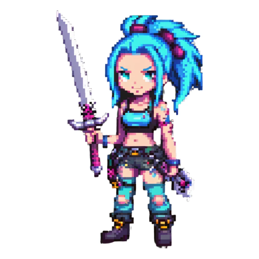 Jinx character from League of Legends with punk style and weapons sticker