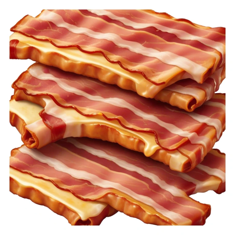 Cinematic crispy sizzling bacon, slightly curled, golden-brown with a perfect crunch, glistening with rich flavor, deep warm tones, served on a breakfast plate, comforting and indulgent. sticker