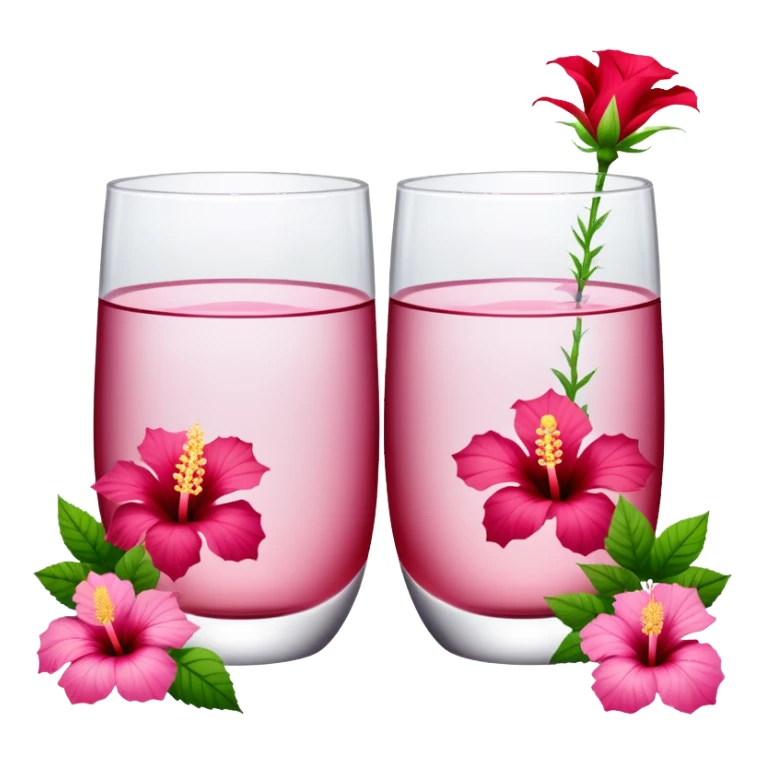 Elegant crystal drinking glasses surrounded with roses and hibiscus flowers sticker