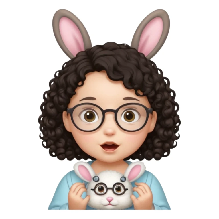 bunny ear accessory wearing small baby dark haired curly spectacled sticker
