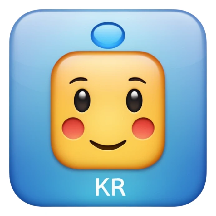 “I’d like to create an emoji similar to this one: a square blue background with the text ‘KR’ in white. Please keep the ‘KR’ lettering exactly the same and only apply it to a blue square emoji style.” sticker
