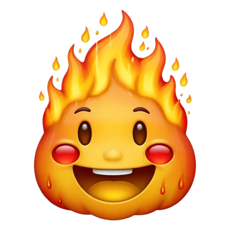 Generate an emoji that is simultaneously grinning nervously, crying, and melting while on fire.  sticker