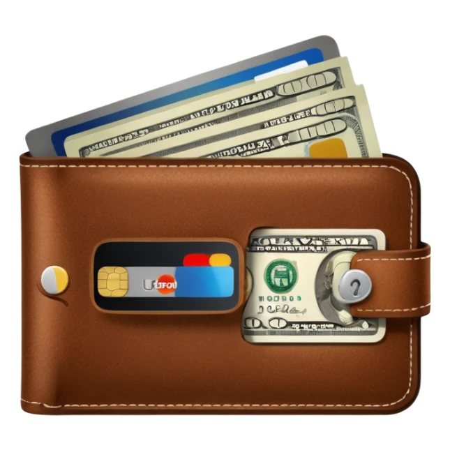 portefeuille marron avec billet et carte bancaire sticker