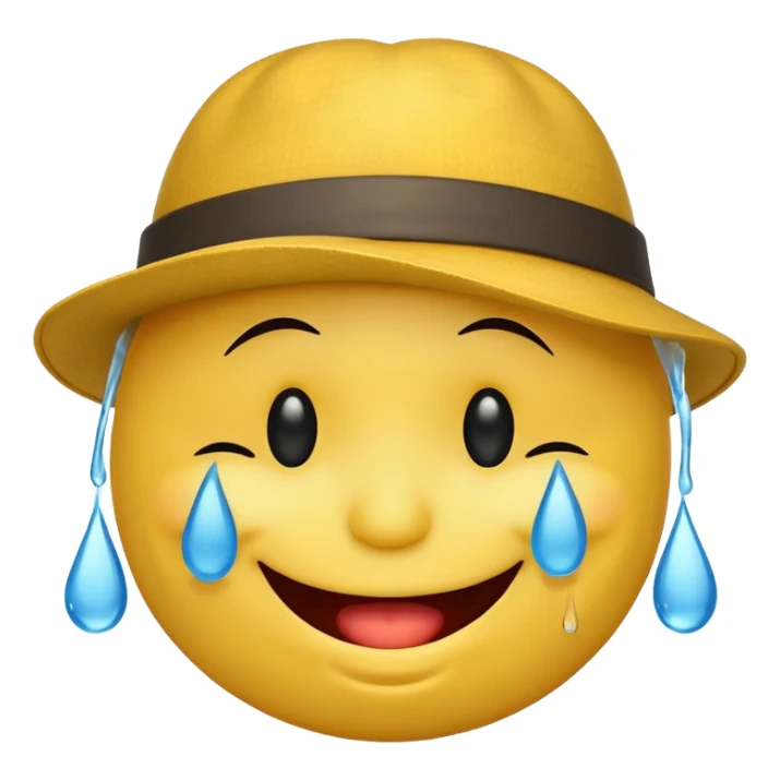 laughing yellow smiley face with tears in a hat sticker