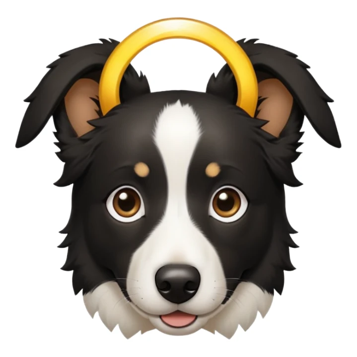 Black border collie with short hair - white dots over his eyebrows - with a halo over his head sticker