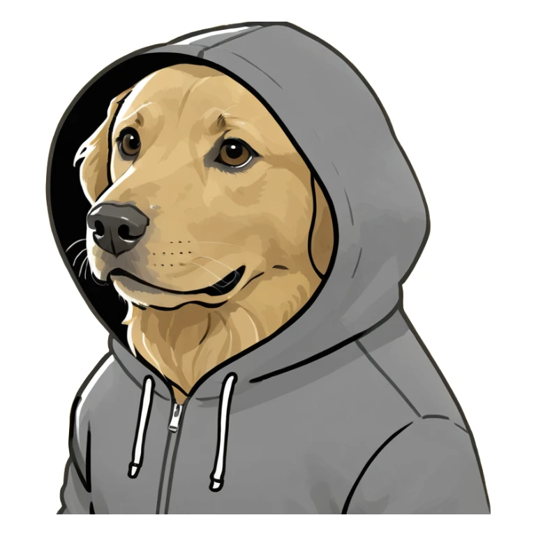 Golden retriever wearing a hoodie sticker