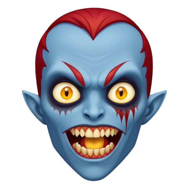 blue skinned person with red hair yellow eyes and big vampire fangs sticker