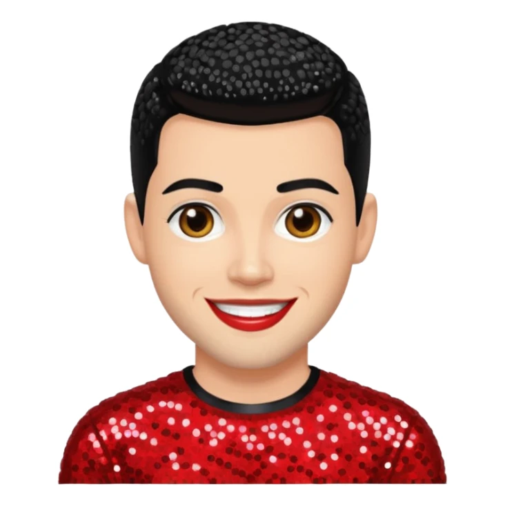 Shane Lynch from Boyzone with black hair, light skin, red sequin outfit sticker