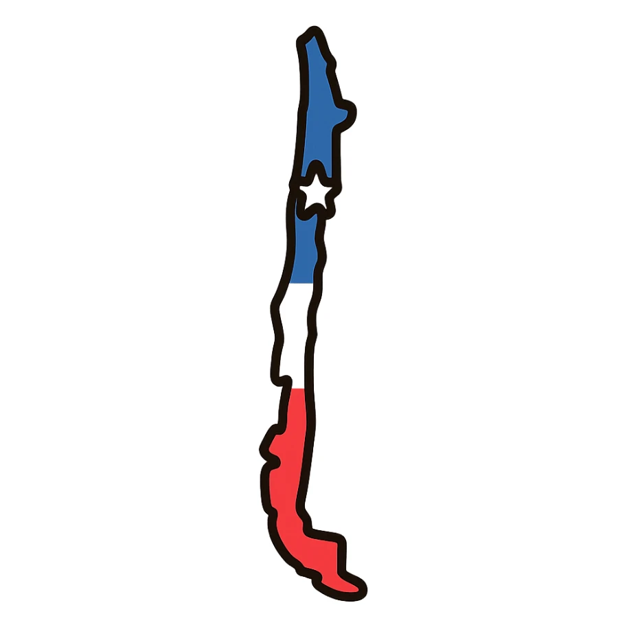 color outline icon of Chile country map with flag colors sticker