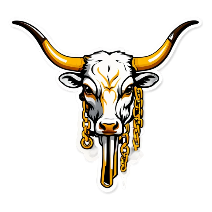 Texas longhorn with gold chains smoking a blunt sticker