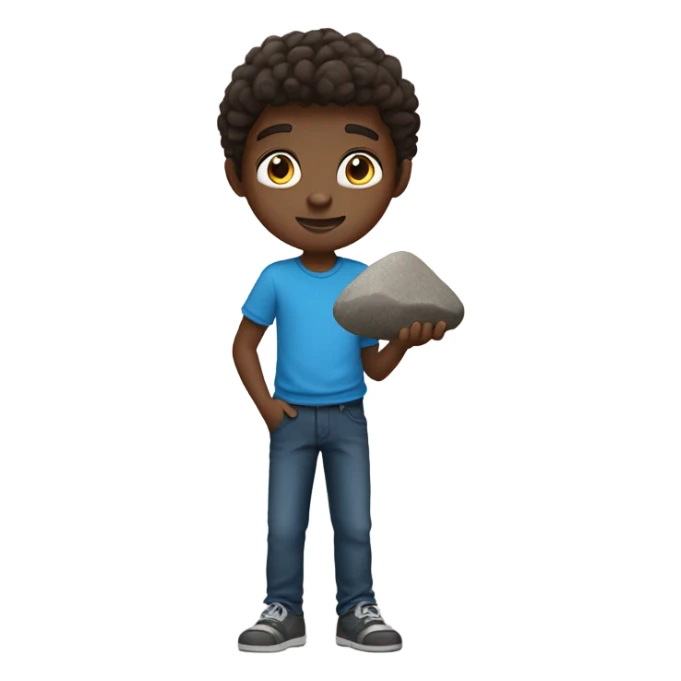 boy with blue eyes holding rocks sticker