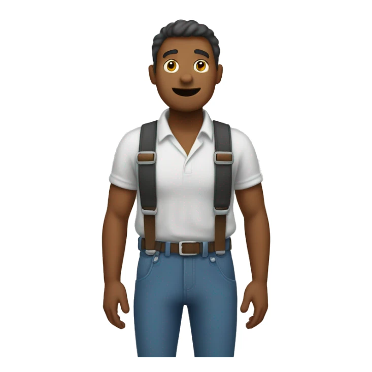 A simple man, travels and hold his backpack Suspenders with his hands sticker