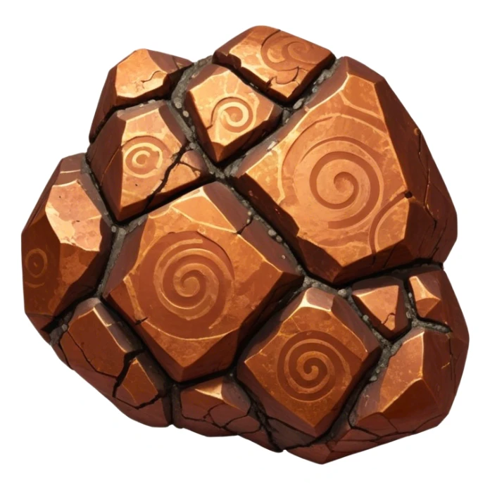 Cinematic Realistic Copper Ore, Warm and earthy, with rich, reddish-brown hues and intricate swirls of natural patterns across the rough, raw surface. The metal catches light with a gentle, glowing shimmer, exuding a rustic, organic charm. Soft glowing outline, capturing the essence of earthy elegance and natural beauty in raw copper ore. sticker