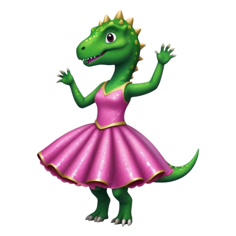 dino in a pink sparkly dress, dancing sticker