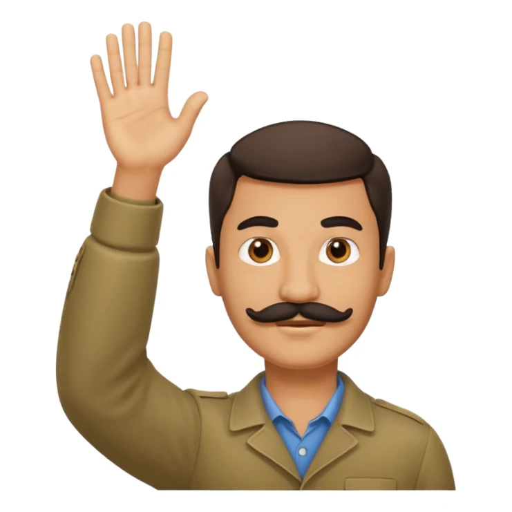 a mustache man with his hand raised 45 degrees in the air sticker