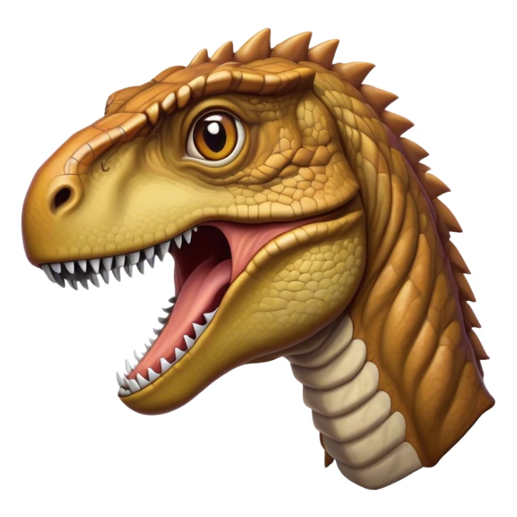 Cinematic Realistic Noble velociraptor/T-rex Portrait Emoji, Poised and imposing, with a massive, muscular build and a rugged, intricately scaled hide in ancient earthy tones, a sharply defined, fearsome head with piercing, primal eyes rendered in lifelike detail, high shine, intelligent and formidable, styled with an air of prehistoric authority, focused and attentive, soft glowing outline, capturing the essence of a watchful and confident velociraptor/T-rex that appears ready to roar out of the screen with timeless power! sticker