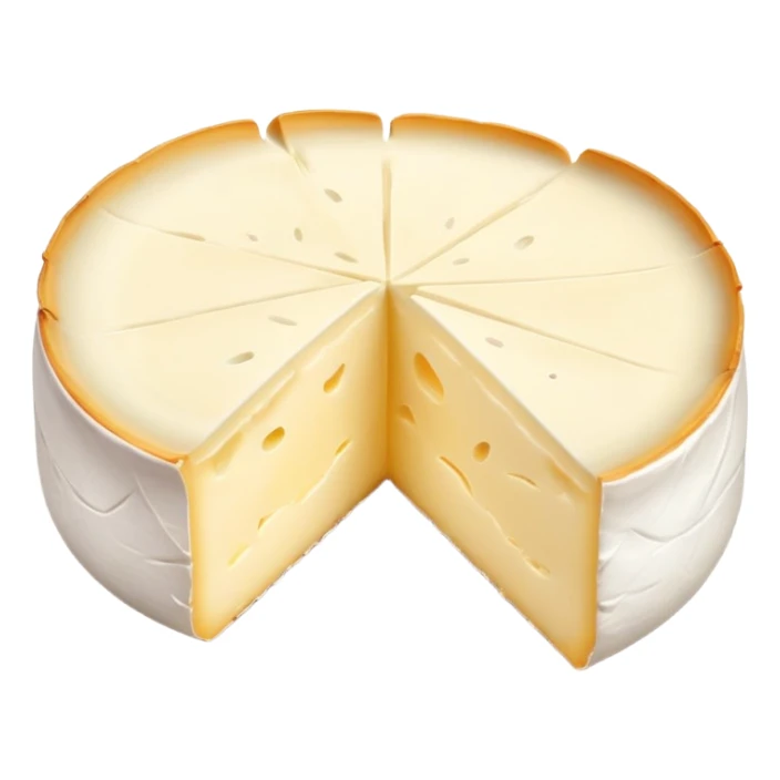 cinematic-realistic-brie-cheese-emoji,-featuring-soft-ripened-cheese-with-a-delicate white rind-rendered-with-lifelike-detail-and-inviting,-natural-lighting sticker