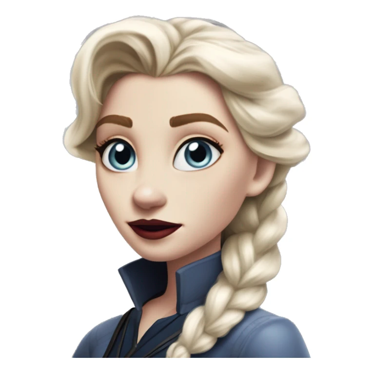IKEA co-worker vampire Elsa in Marvel Avengers style, oil paint, mysterious eyes, intricate lips, masterpiece pose, odd perspective, beautiful, desirable, logical sticker