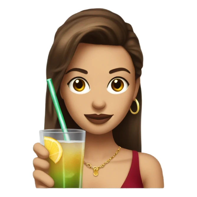 Hot woman with brown silky hair drinking a cocktail  sticker