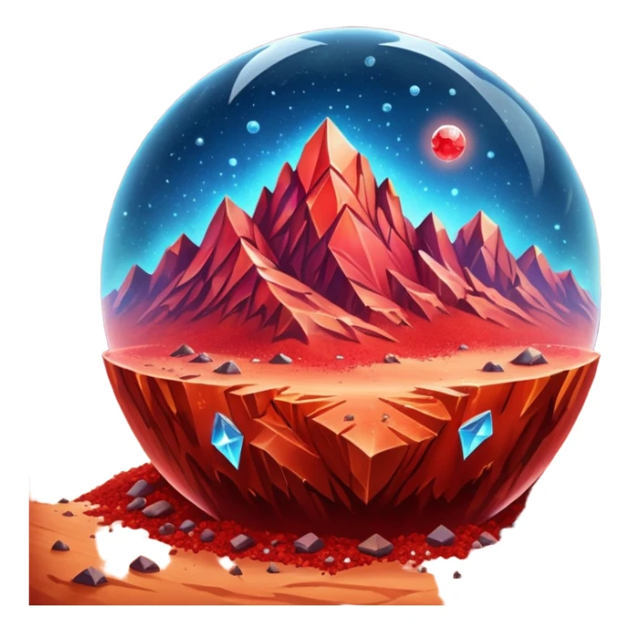 crystal mars planet, surface covered in glowing crystals mountains and dust sticker