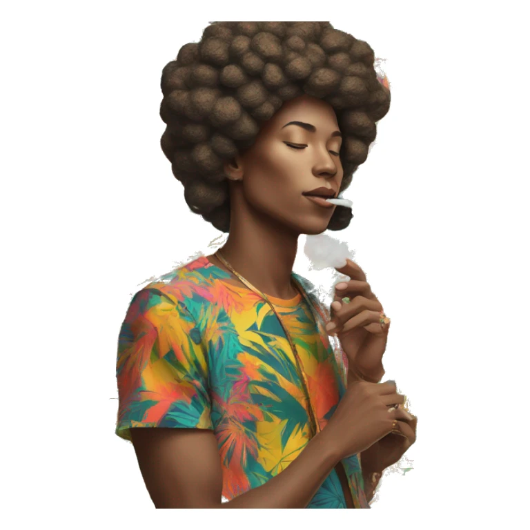 Person vaping wearing a colourful vibrant tropical patchwork of intricate vintage patterns, vape sticker