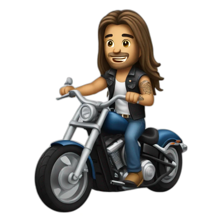 Guy with tattoos and long hair riding a Harley chopper motorcycle  sticker
