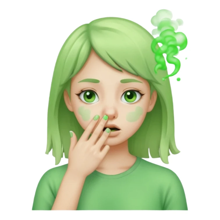 create a girl who is pinching her nose because she is smelling something bad with green fumes around her sticker