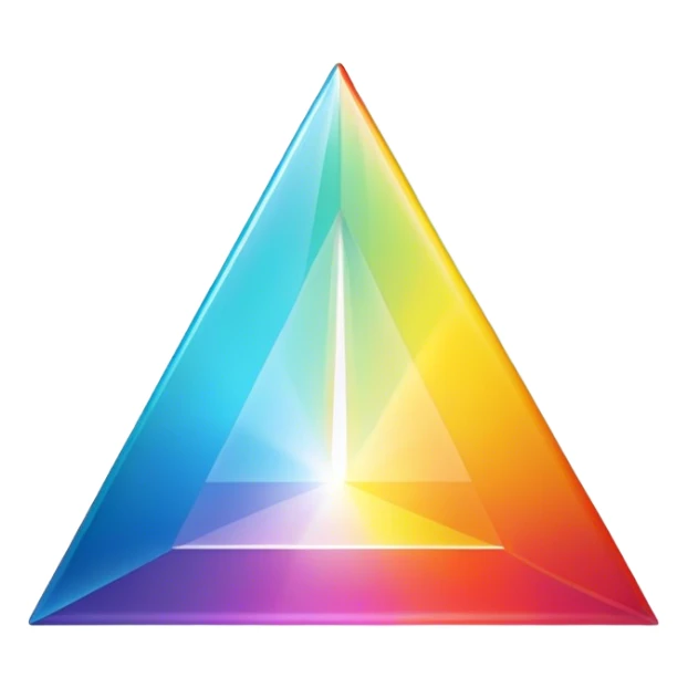 A minimalistic emoji-style icon of a white light beam passing through a triangular glass prism, refracting into a vibrant rainbow. The design is simple, clean, and fits within a small circular emoji format sticker
