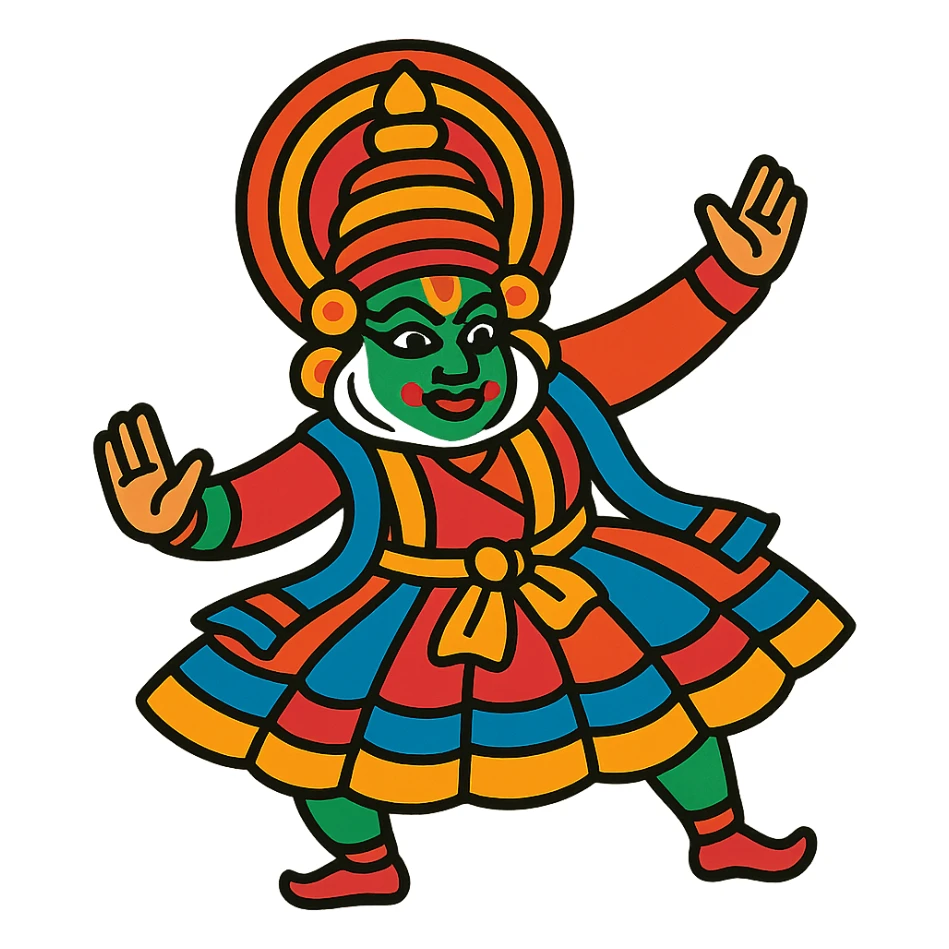 Kathakali performer in dynamic pose with bright colors sticker
