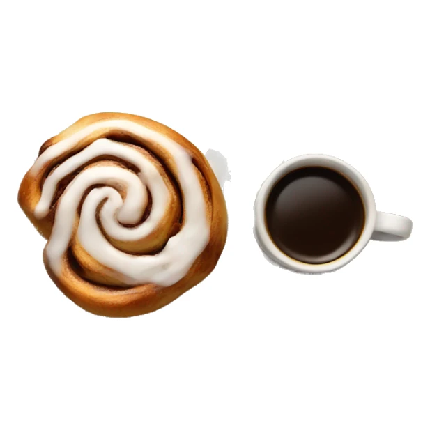 Cinnamon Roll on a plate next to a cup of coffee sticker