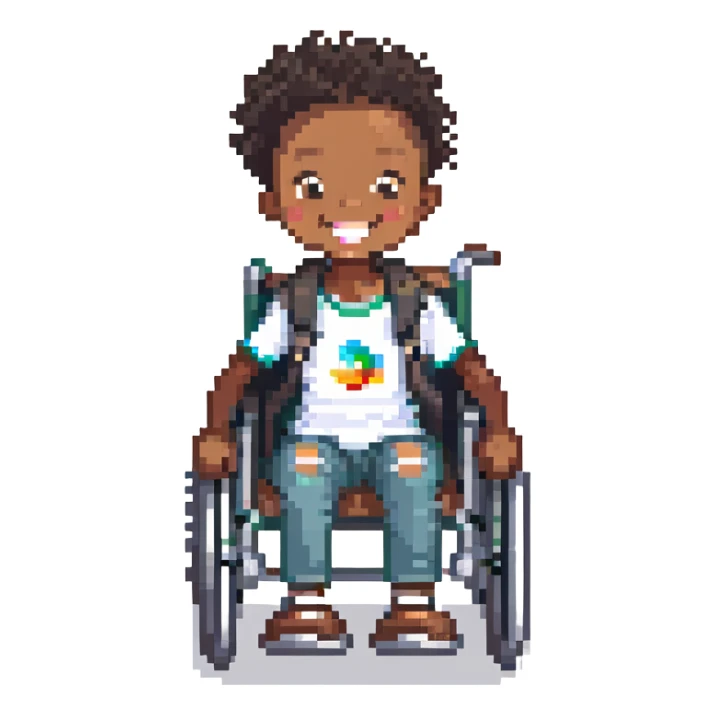 black child in wheelchair, smiling, happy sticker