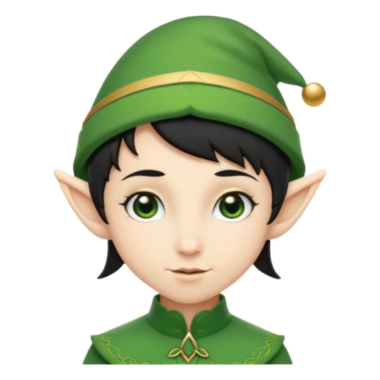 elf with short black hair and green hat sticker