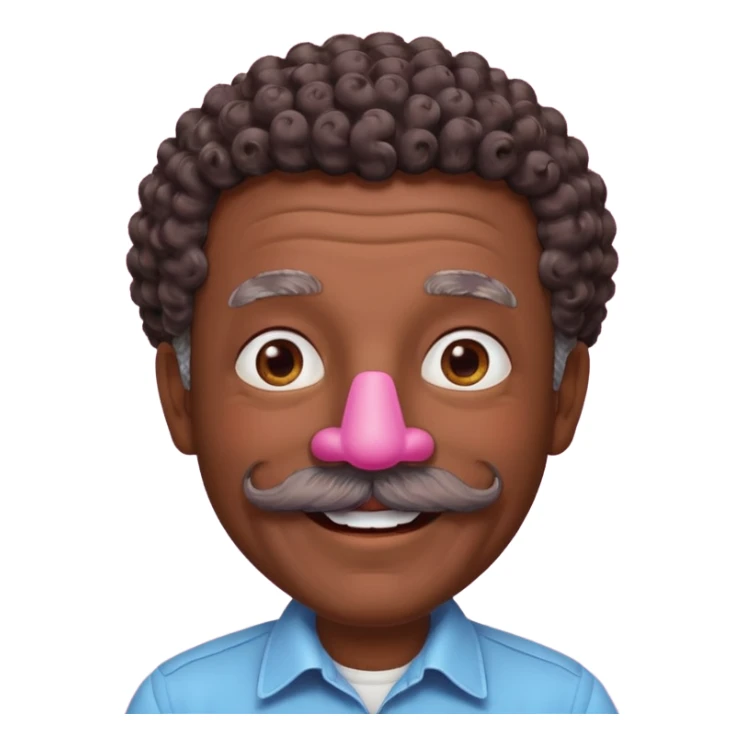 old guy with very curly short dark hair and big  pink mustache sticker