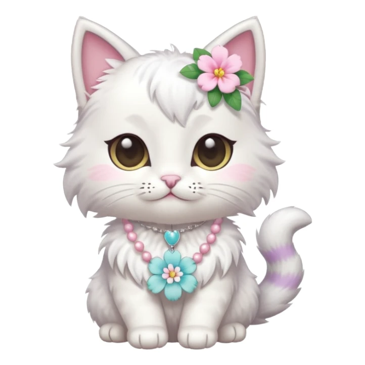A cute chibi cat with hawaiian pastel flower necklace, posing proudly. sticker